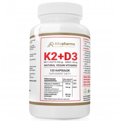 WITAMINA K2 VitaMK7 200µg + D3 100µg 4000IU PRODUKT WEGE 120 kapsułek
