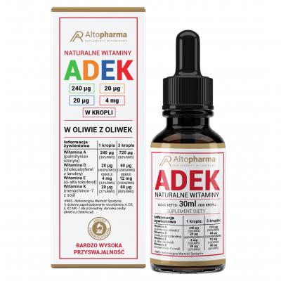 NATURALNA WITAMINA ADEK COMPLEX A, D3, E,K2 MK-7 KROPLE 30ml