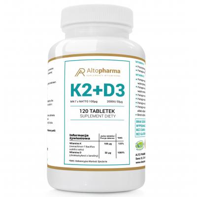 WITAMINA K2 MK-7 z natto 100µg + D3 50µg 2000IU 120 tabletek